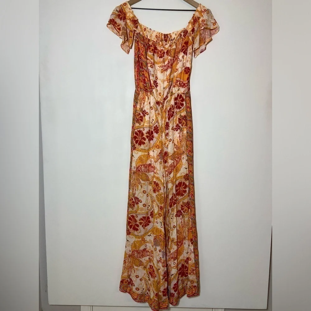 Free People Carmen Jumpsuit Off Shoulder Floral Wide Leg Size S
